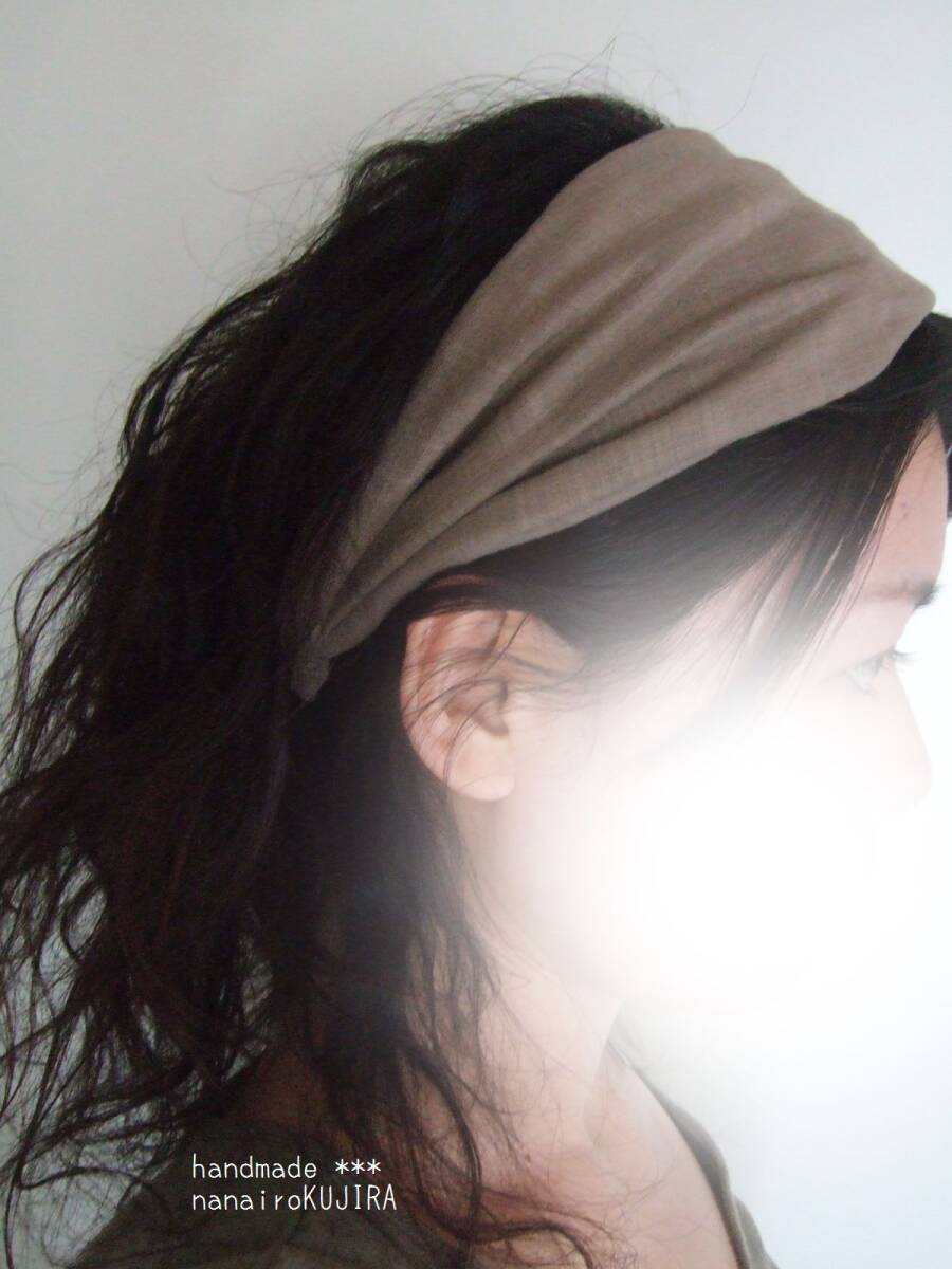 ★即決★ハンドメイド 肌触りの良いスラブダブルガーゼ アースカラー ブラウンベージュ 柔らかコットンのゆるターバン***ヘアバンド 拍卖