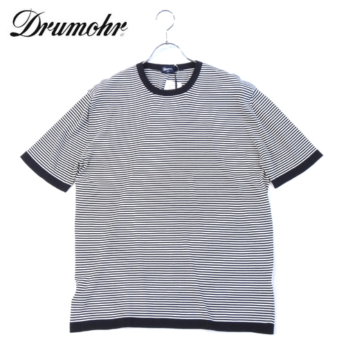 【40%OFF・新品・48】Drumohr(ドルモア)30GGコットンボーダー 半袖クルーネックニット ネイビー×ホワイト D0GN125R拍卖