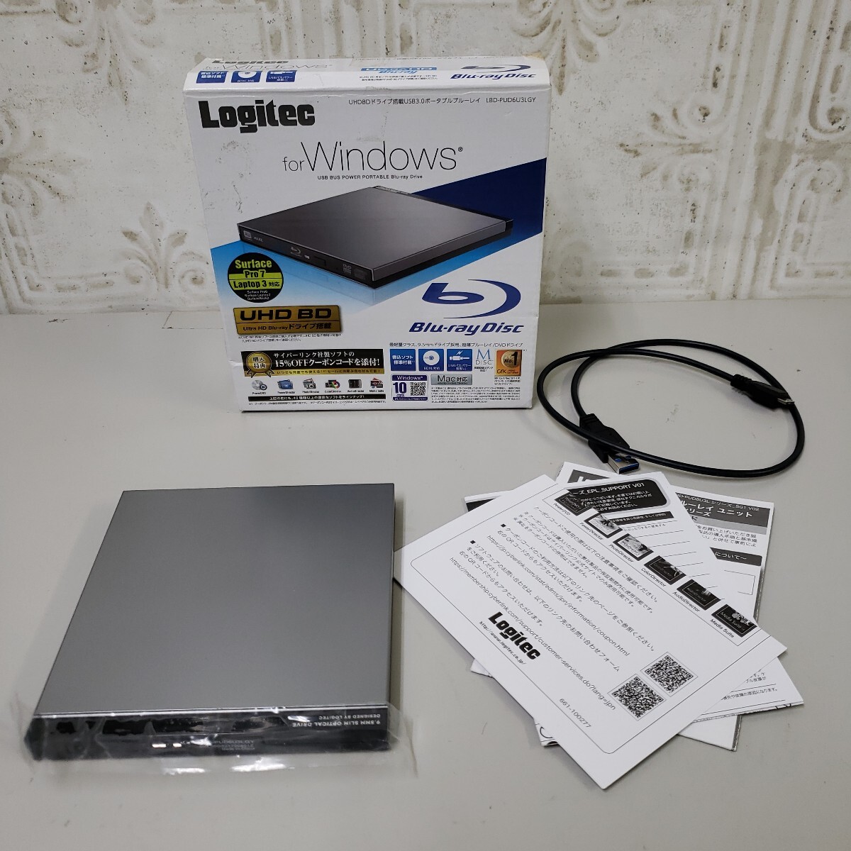 707y3015★ロジテック Blu-ray ブルーレイ 外付けドライブ USB3.0 UHD BD対応 シルバーグレー LBD-PUD6U3LGY拍卖