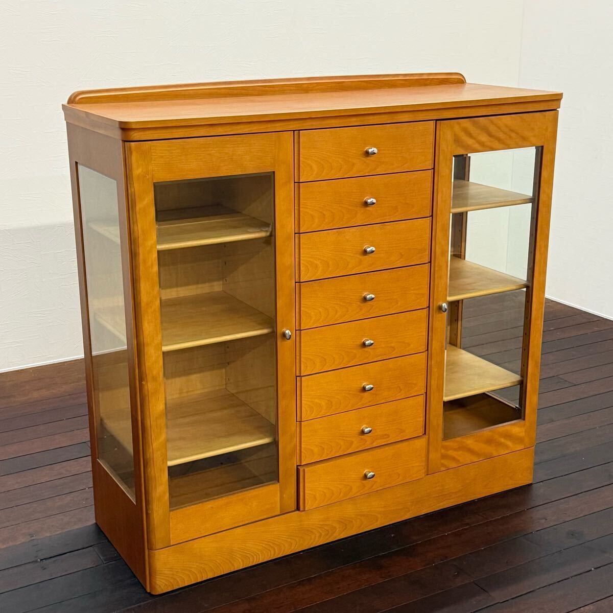 H17K72 北欧スタイル サイドボード 8段引き出し ガラス戸 キャビネット チェスト 収納 リビングチェスト ミドルチェスト拍卖