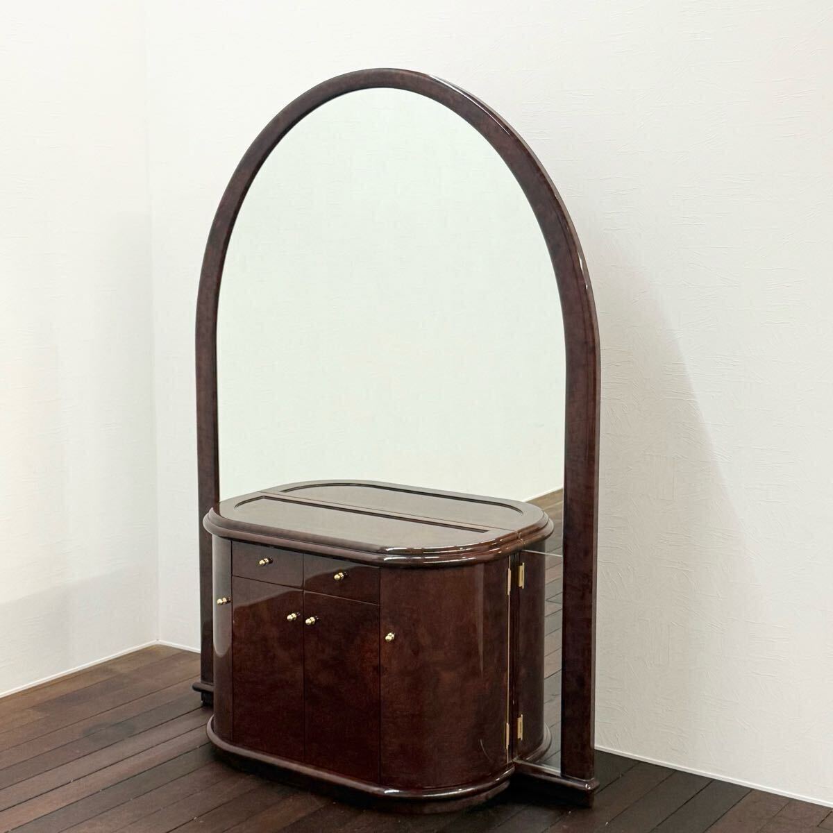 H18C4 IDC大塚家具 バール材 コンソールミラー バーズアイ ドレッサー 鏡台 化粧台 メイクテーブル メイク台 コンソールキャビネット拍卖