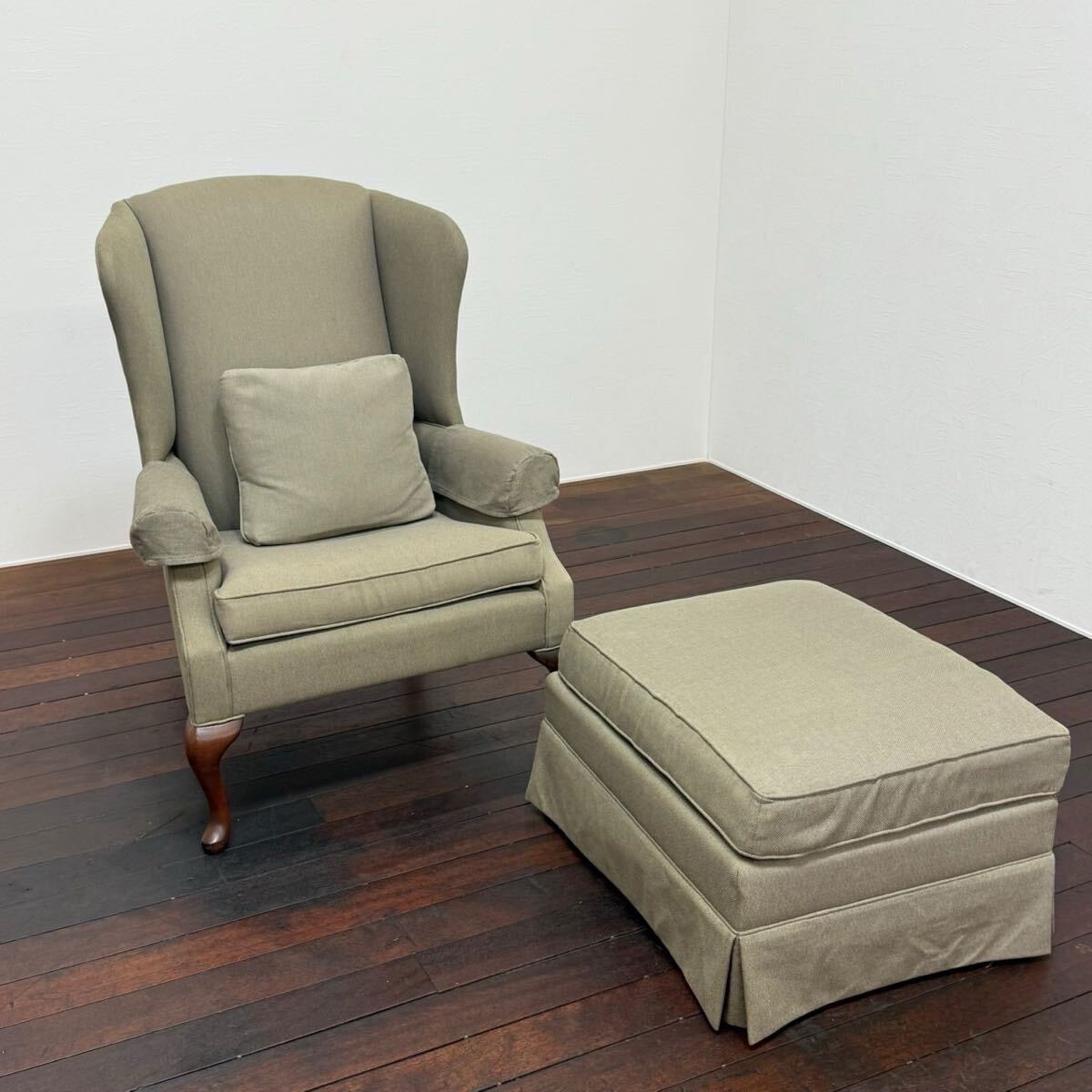 H17K78 Thomasville トーマスビル Wingback Chair ウィングバックチェア オットマン付き 1人掛けソファ 1Pソファ ファブリック 拍卖