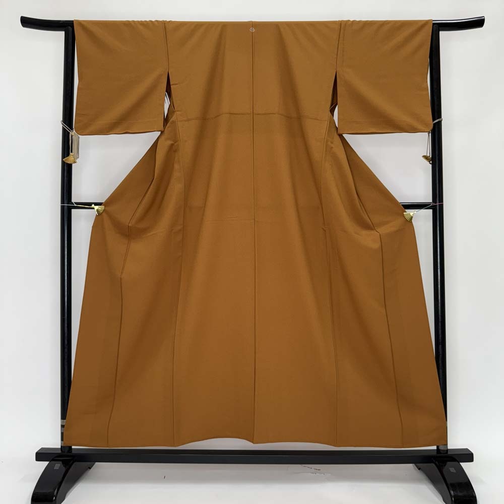 色無地 単衣 洗える着物 紋入り 裄64.2cm 身丈154cm ポリエステル 茶色 M サイズ 4388拍卖