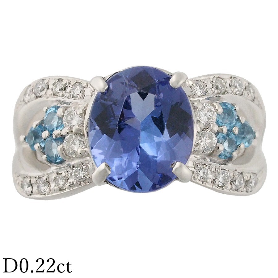 タンザナイト/1.817ct ブルートパーズ/0.28ct ダイヤ/0.22ct デザイン リング Pt900 11号 ソーティング付拍卖