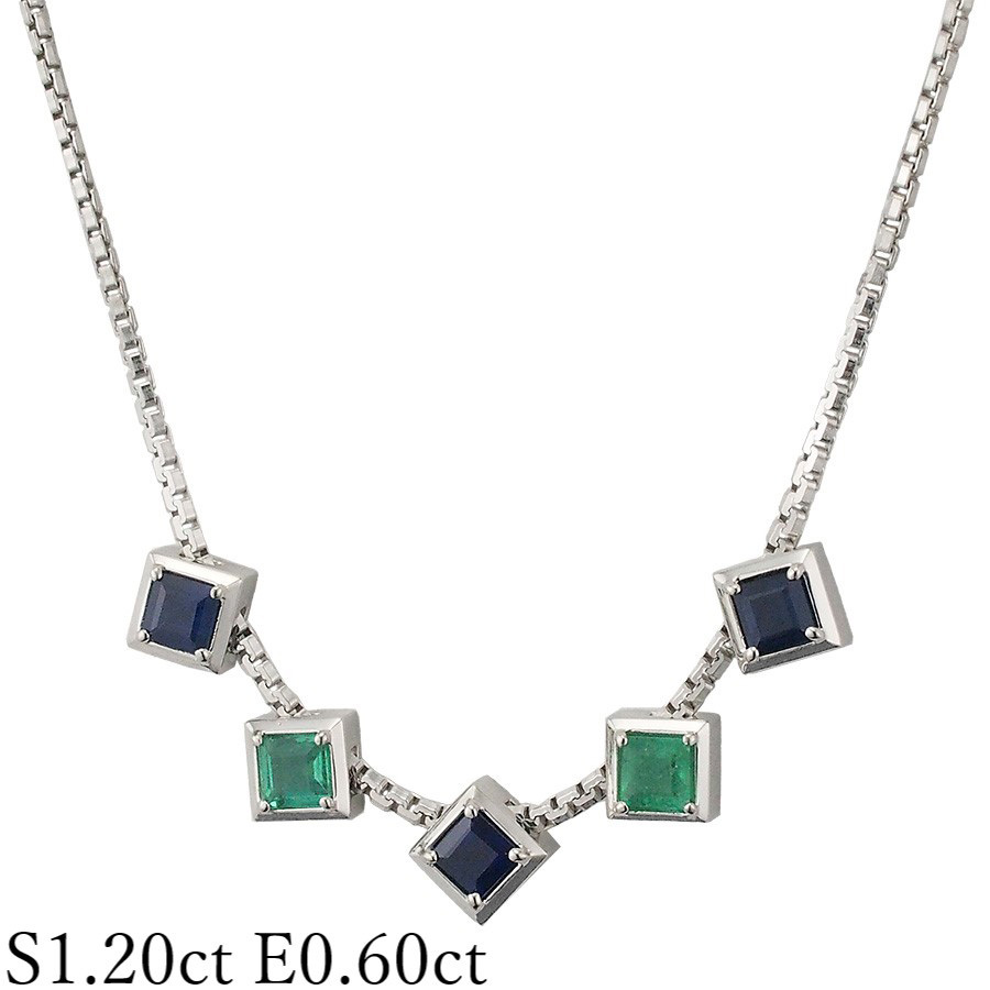 サファイア/1.20ct エメラルド/0.60ct デザイン ネックレス Pt900 Pt850拍卖
