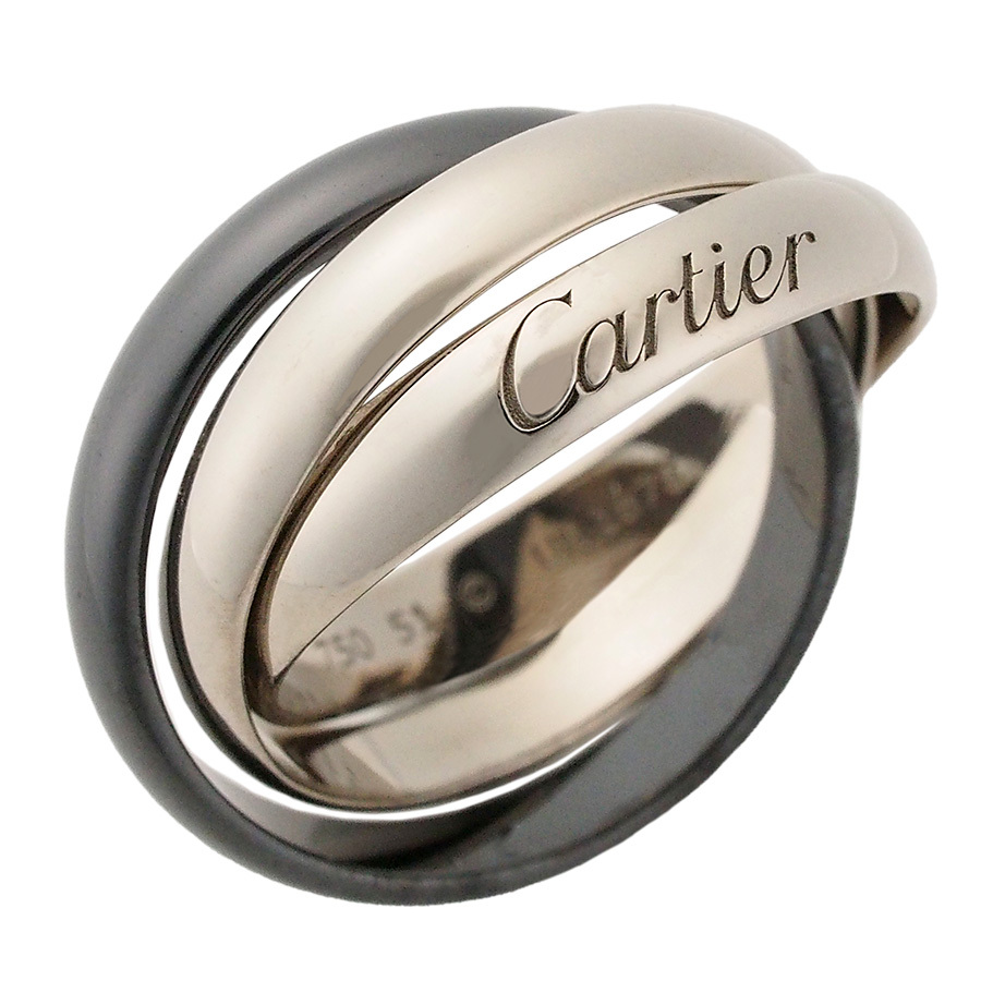 カルティエ クラシックトリニティ リング B4095600 K18WG ブラックセラミック #51 国内正規 箱・証明書付拍卖