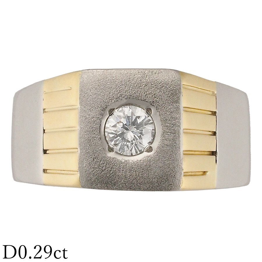 1P ダイヤモンド/0.29ct 印台 メンズ シグネット リング Pt900 K18YG 17号拍卖