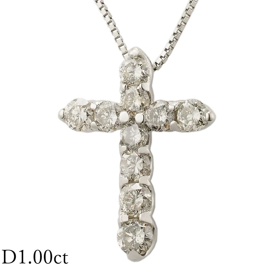 ダイヤモンド/1.00ct クロス ネックレス Pt900 Pt850拍卖