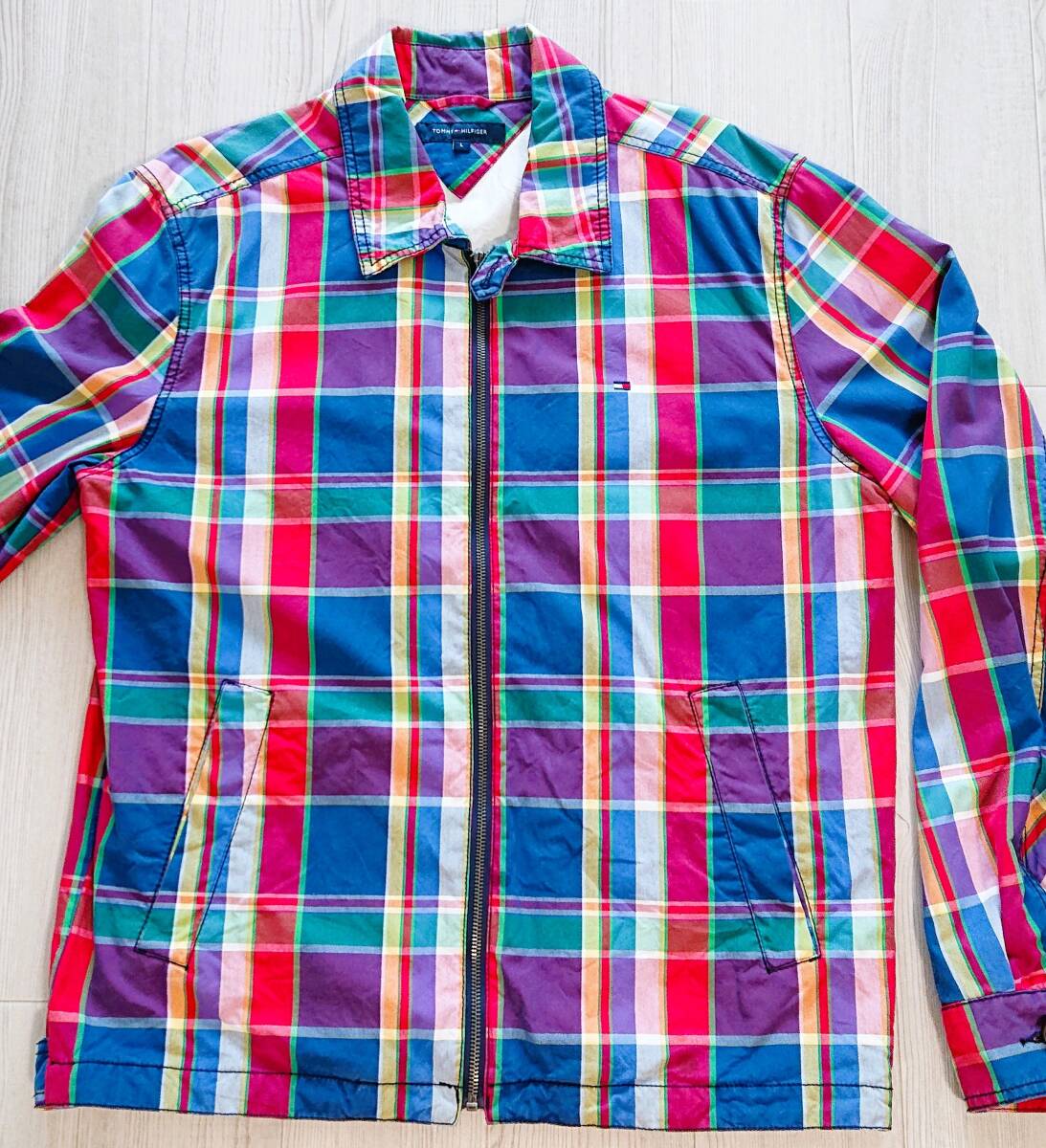 □ TOMMY HILFIGER トミーヒルフィガー チェック ブルゾン スイングトップ RED X BLUE チェック アメカジ メンズ ジップ RHC #95拍卖