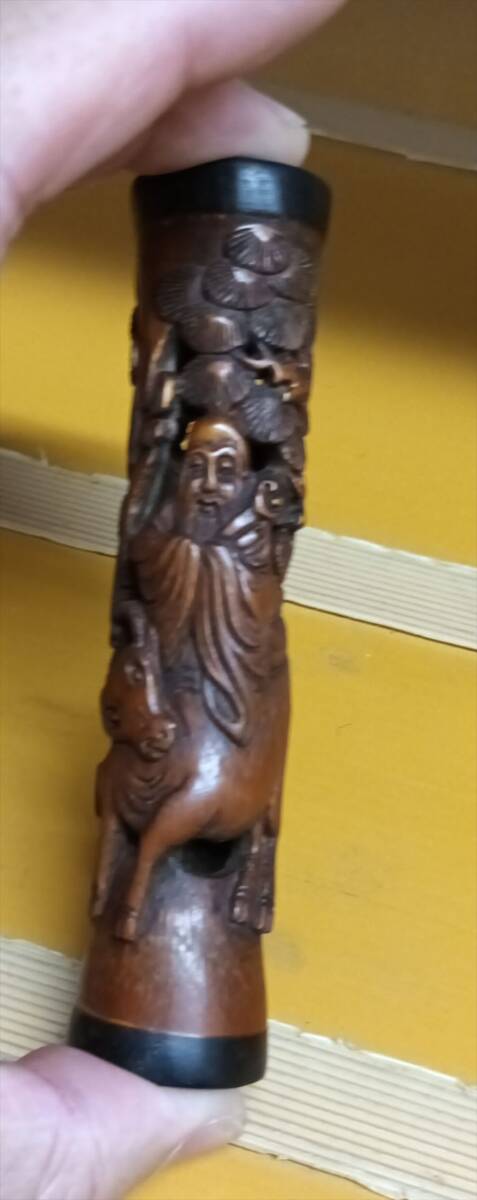 中国 清代 香筒 竹 人物彫 竹筒 中国美術 唐物 旧家蔵出拍卖