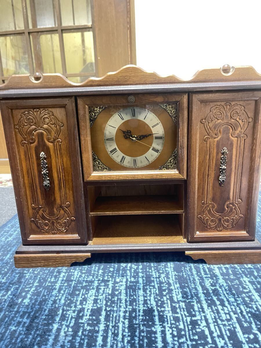 希少アンティーク 木製 引き出し付 置時計 ジュエリーボックス 小物入れ拍卖