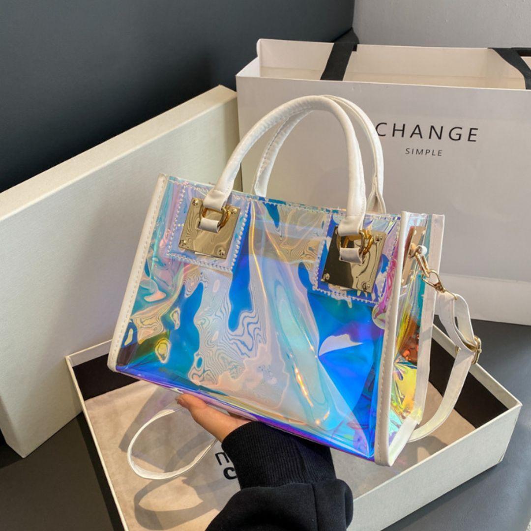 214 ショルダーバッグ オーロラカラー クリアバッグ 2way ハンドバッグ ホワイト 白 ショルダー クリア かわいい バッグ拍卖
