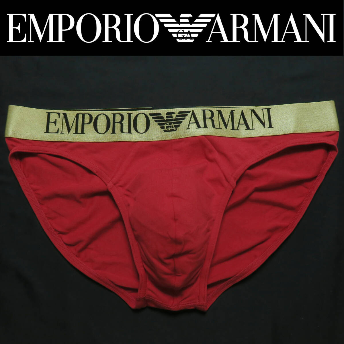 K069■EMPORIO ARMANI エンポリオアルマーニ アイコニック ロゴバンド ビキニ ヒップブリーフ 赤色系 EU/M 日本M-L 未使用品拍卖