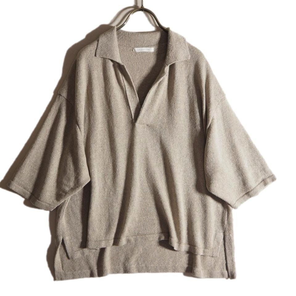R1550f69 ▼GALERIE VIE ギャルリーヴィー▼ 25SS リネンリリヤーン スキッパー プルオーバー ニット グレー / 麻 ハーフスリーブ 春夏拍卖