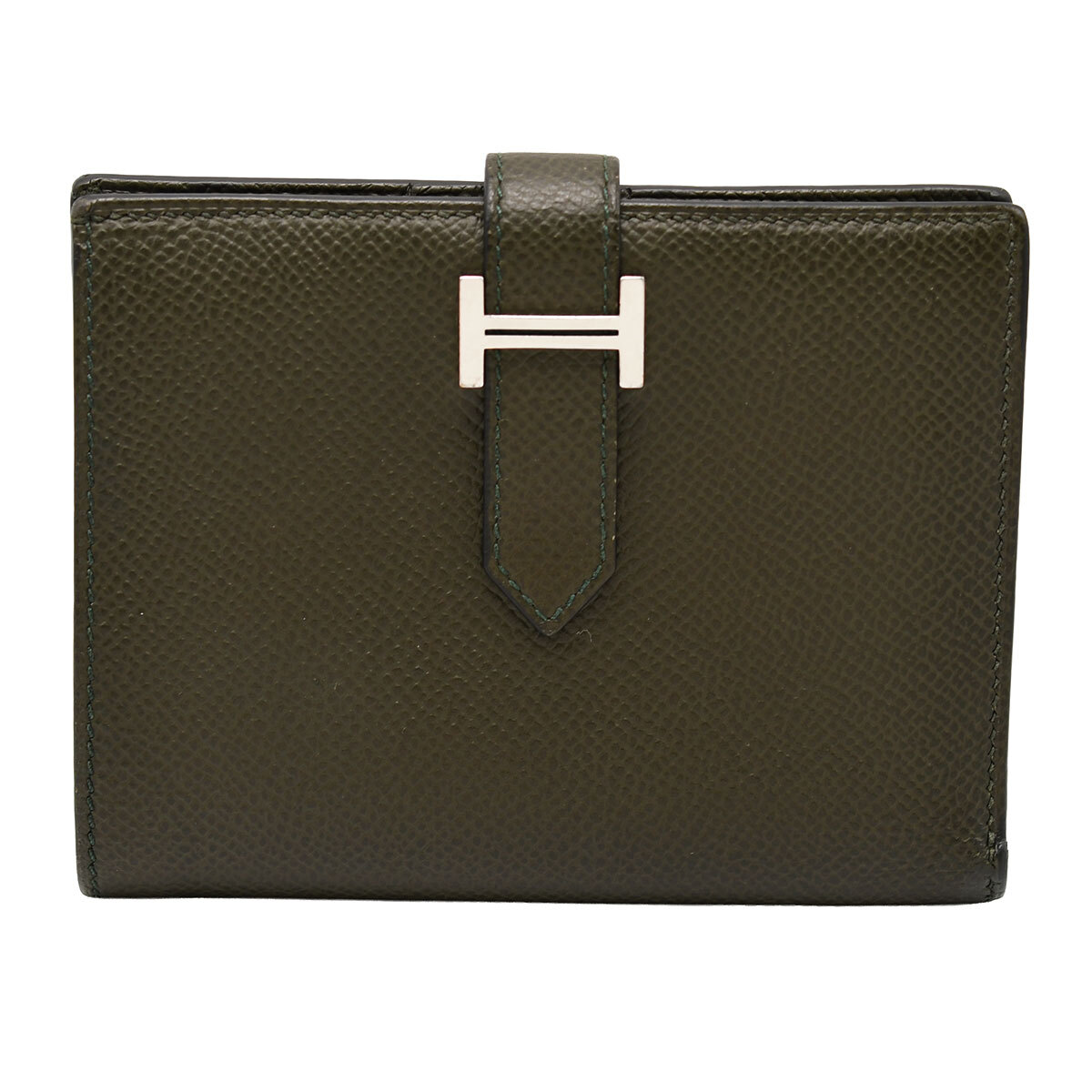 エルメス HERMES ベアンコンパクト 二つ折り財布 ヴェールグリス エプソン レザー カーキ グリーン シルバー金具 レディース メンズ 中古拍卖