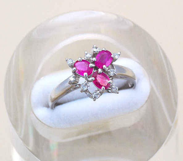 Pt900 ファッションリング ルビー 0.54ct ダイヤモンド 0.08ct サイズ11.5号 中古 研磨仕上げ済拍卖