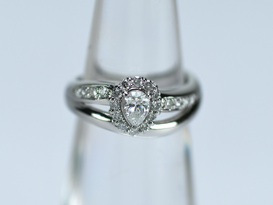 Pt900 ファッションリング ダイヤモンド 0.30ct /0.30ct サイズ10号 ペアシェイプカットダイヤ プラチナリング 研磨仕上げ済 中古拍卖