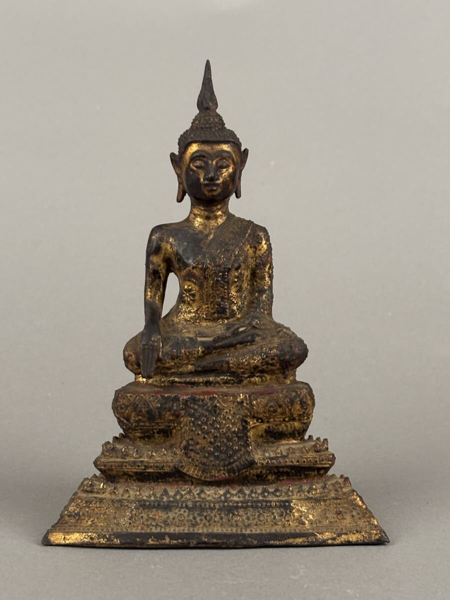 仏教美術 銅鍍金 タイ仏 金銅仏陀坐像 釈迦如来 釋迦牟尼佛 仏陀  仏像 グルーバー スコータイ仏  佛 時代物拍卖