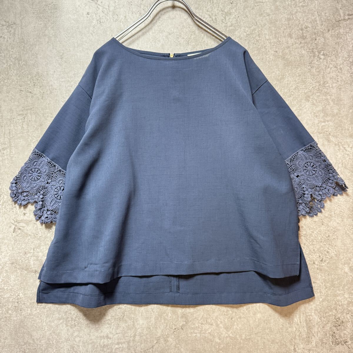 BEAMS HEART ビームスハート ブルー 半袖ブラウス レース トップス 無地 春夏拍卖