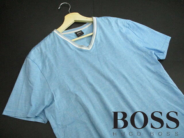 ヒューゴボスジャパン正規品■美品! ヒューゴボス Vネック リブライン 半袖Tシャツ ブルー HUGO BOSS 大谷翔平 Mサイズ拍卖