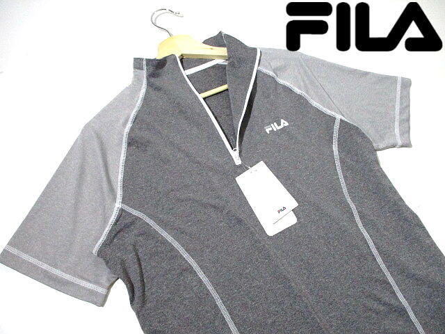 新品 未使用■ 即決 フィラ モックネック 半袖シャツ ハーフジップ グレー FILA 吸水速乾 UVカット Mサイズ ゴルフにも!拍卖