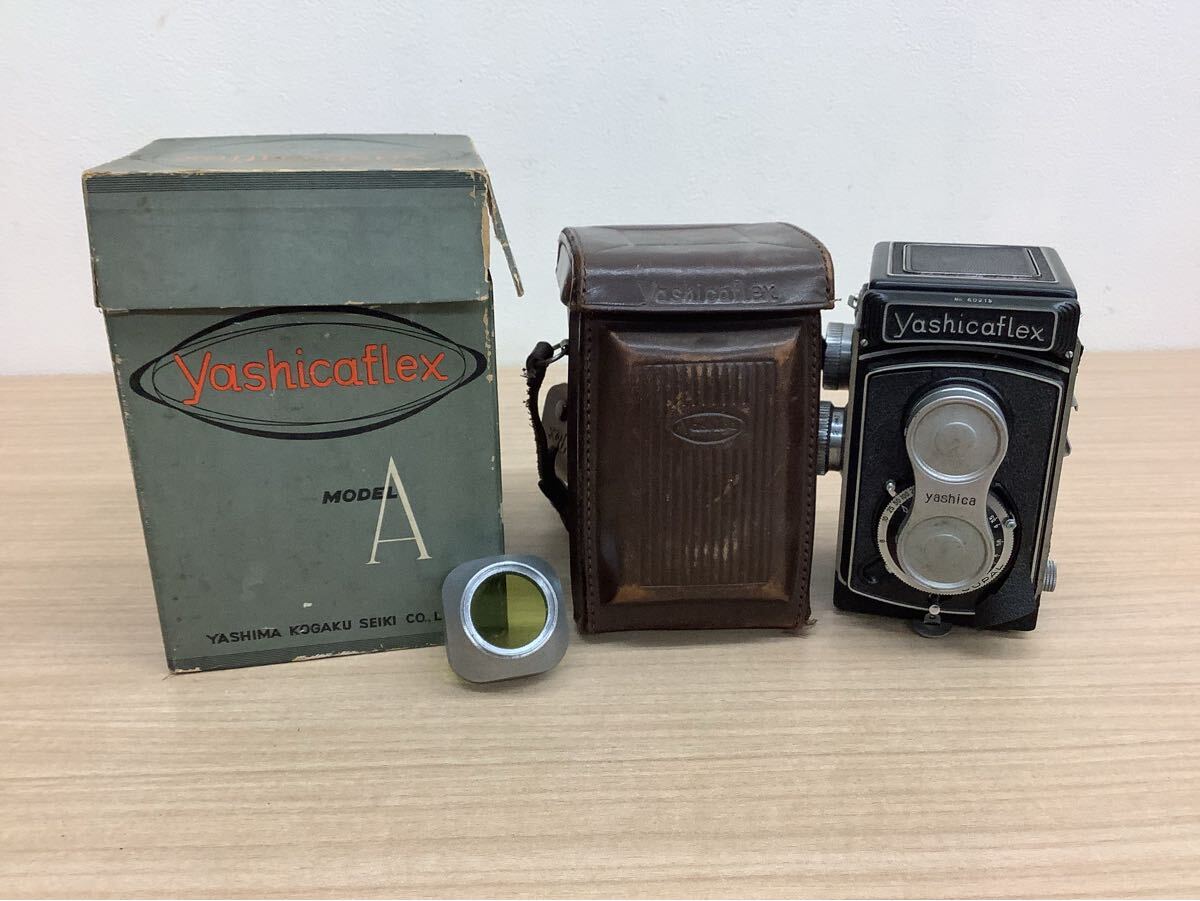 ◯営NI093-A9T60【埼玉発】Yashicaflex ヤシカ MODEL:A 二眼レフカメラ 元箱、革ケース付き 動作未確認 箱状態悪 現状品拍卖