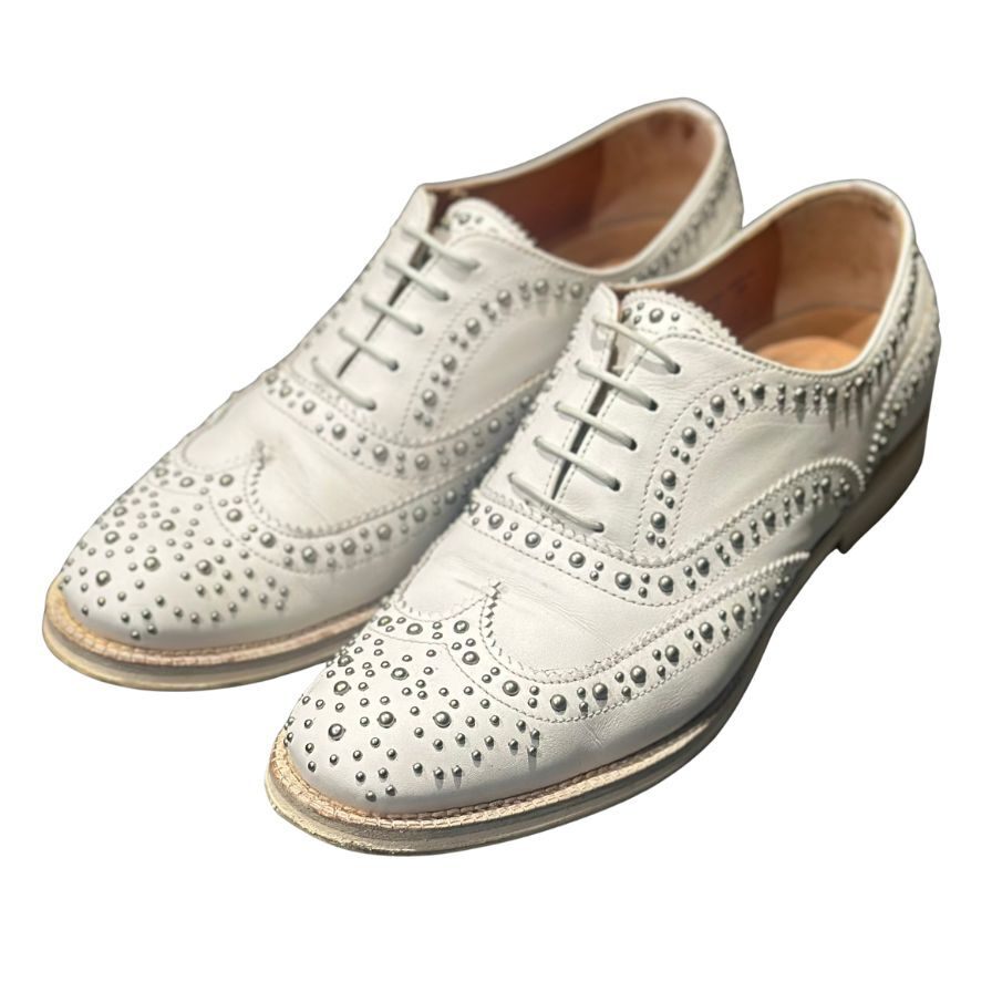 チャーチ レザーシューズ BURWOOD MET 2 スタッズ ウィングチップ レディース ホワイトサイズ37 church's【LA】【中古】拍卖