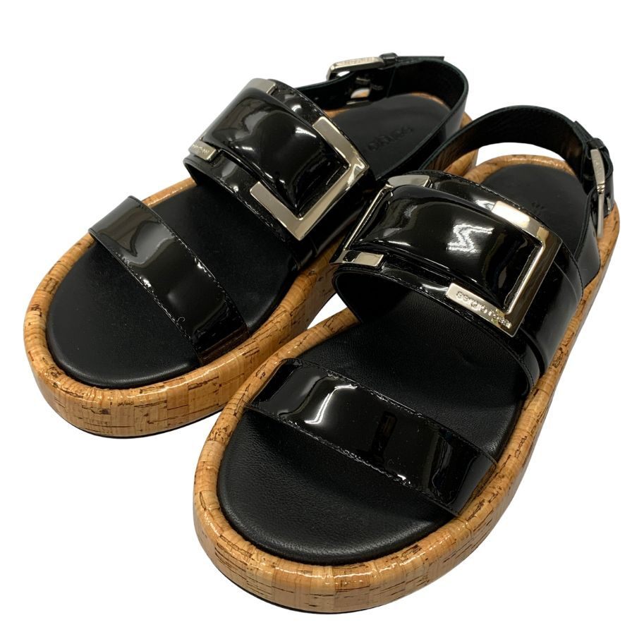 セルジオロッシ フラットサンダル エナメル ブラック レディース サイズ35.5 Sergio Rossi 約22.0cm【AFC4】拍卖