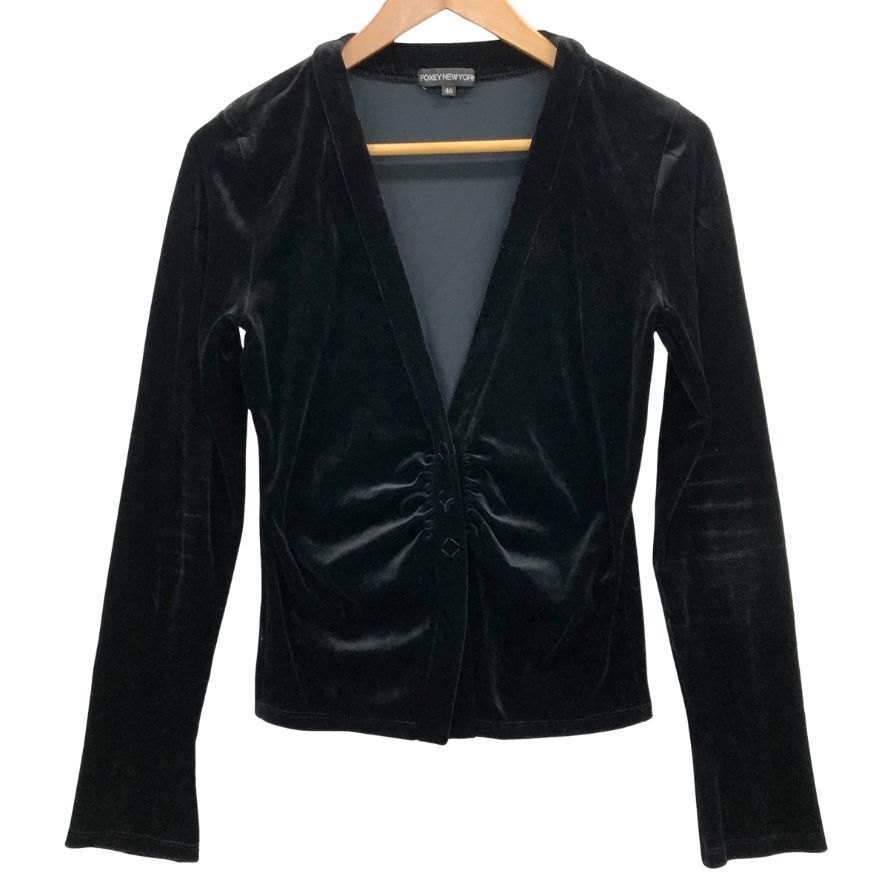 美品◆カーディガン フォクシー ニューヨーク ベロア風カーディガン ブラック 40サイズ 19842-ARJAY50 FOXEY NEW YORK 【AFB8】拍卖