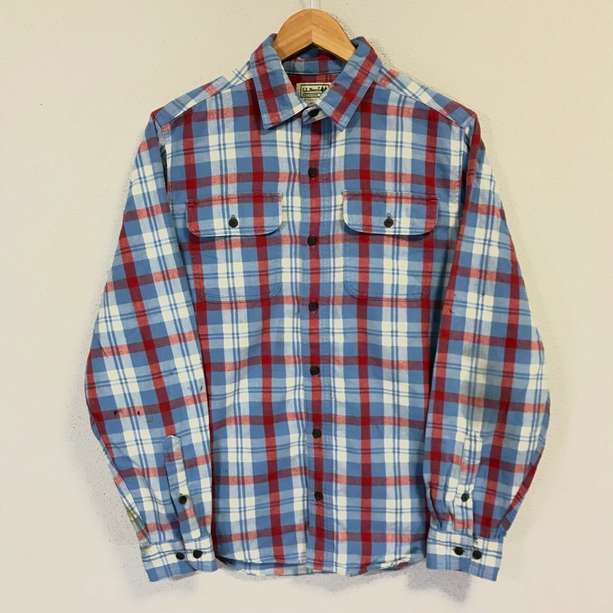 Ye1710dL L.L.Bean エルエルビーン サイズM 長袖シャツ チェックシャツ ネルシャツ ブルー×レッド メンズ 秋冬 古着 アウトドア拍卖