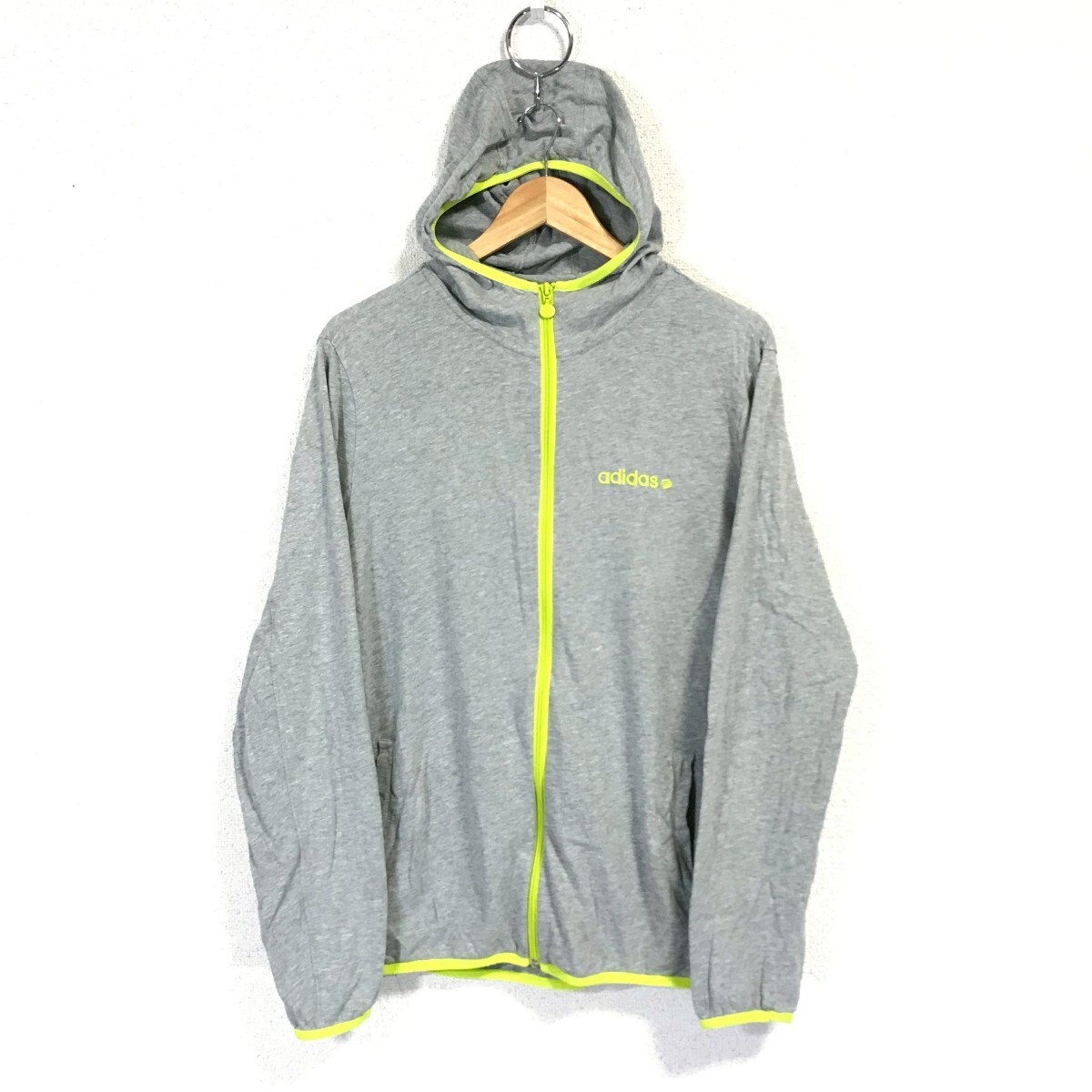 Ye1709dL adidas NEO LABEL アディダス サイズO(LL位)ジップアップパーカー 薄手 綿100% グレー レディース スポカジ フードパーカー拍卖