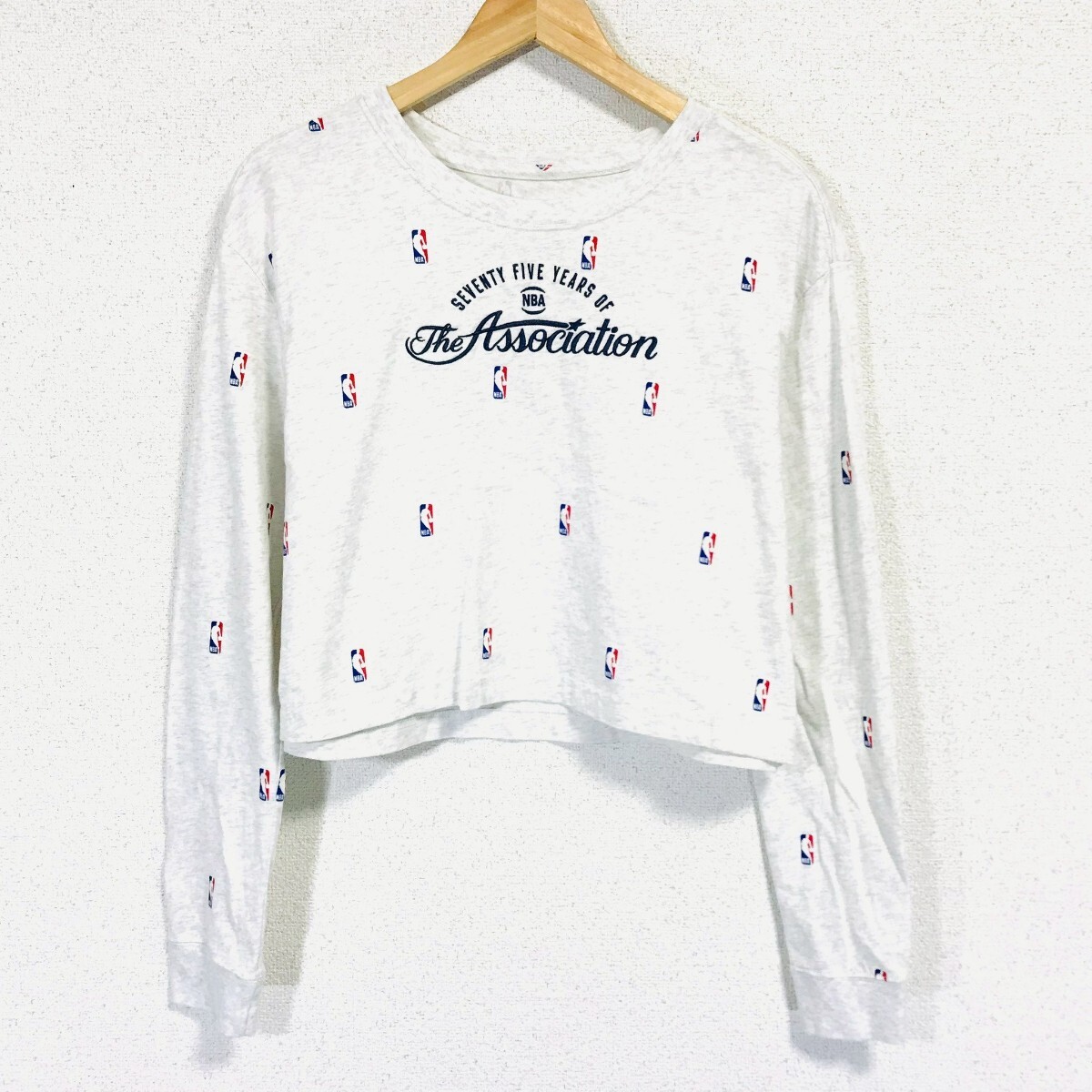 Ye1776dL NIKE ナイキ サイズM THE NIKE TEE バスケ NBA 31 ロンT 長袖Tシャツ 総柄 グレー レディース 刺繍 スポーティー スポカジ拍卖