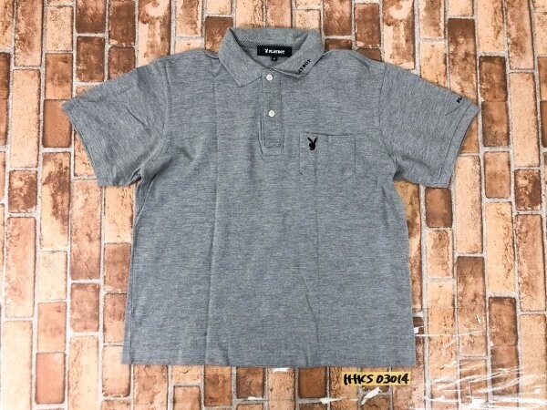 PLAYBOY プレイボーイ メンズ 胸ポケット ロゴ刺繍 半袖ポロシャツ M グレー拍卖