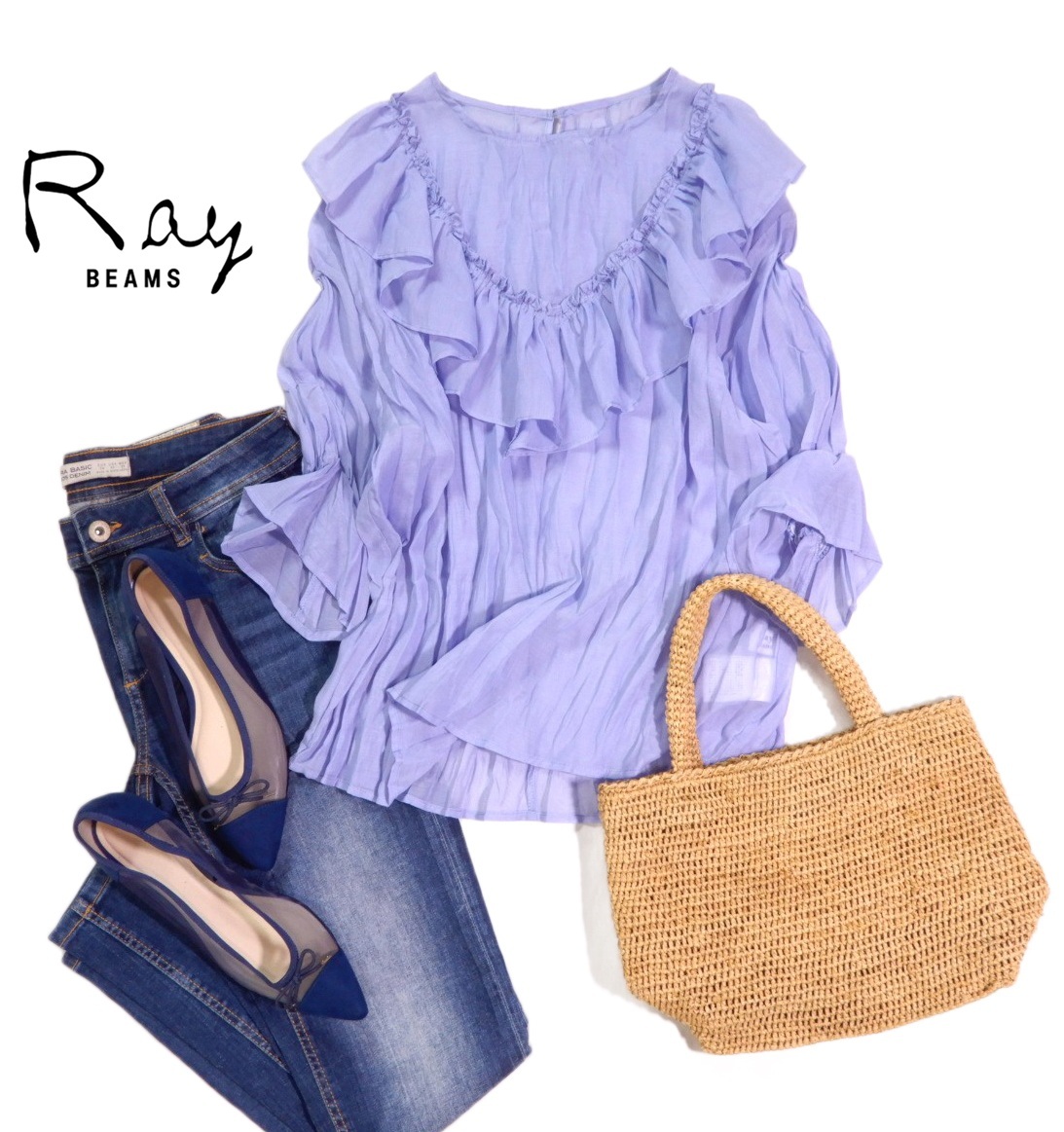 レイビームス ビームス Ray BEAMS 大人可愛い☆ フリル プリーツ シアー プルオーバー ブラウス 拍卖