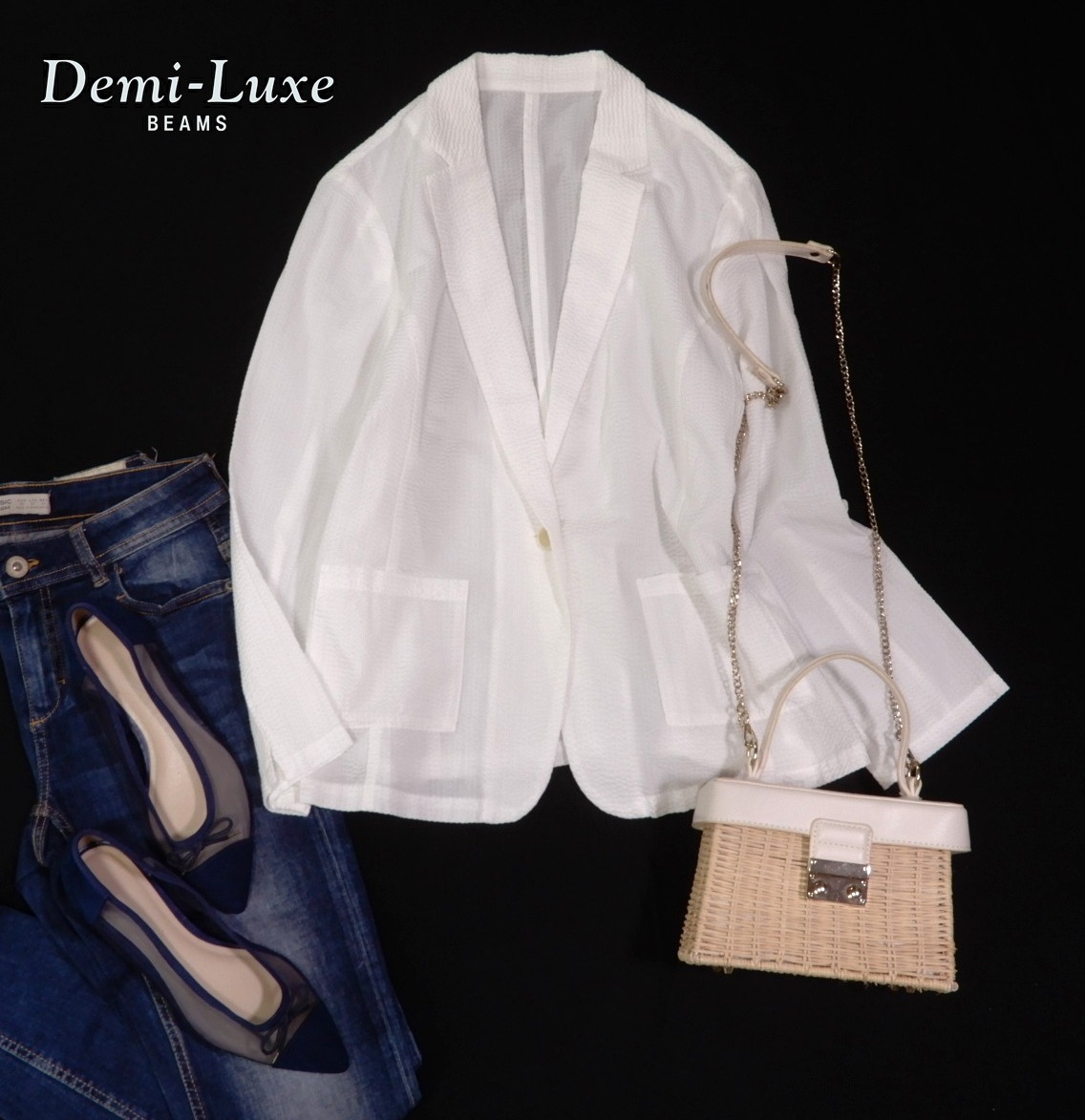 デミルクス ビームス カンクリーニ Demi-luxe BEAMS 大人素敵スタイル☆ シアサッカー ジャケット 38拍卖