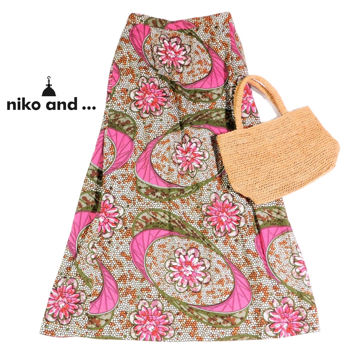 未使用 ニコアンド niko and… 可愛い☆アフリカンプリント 花柄 総柄 スカート FREE拍卖