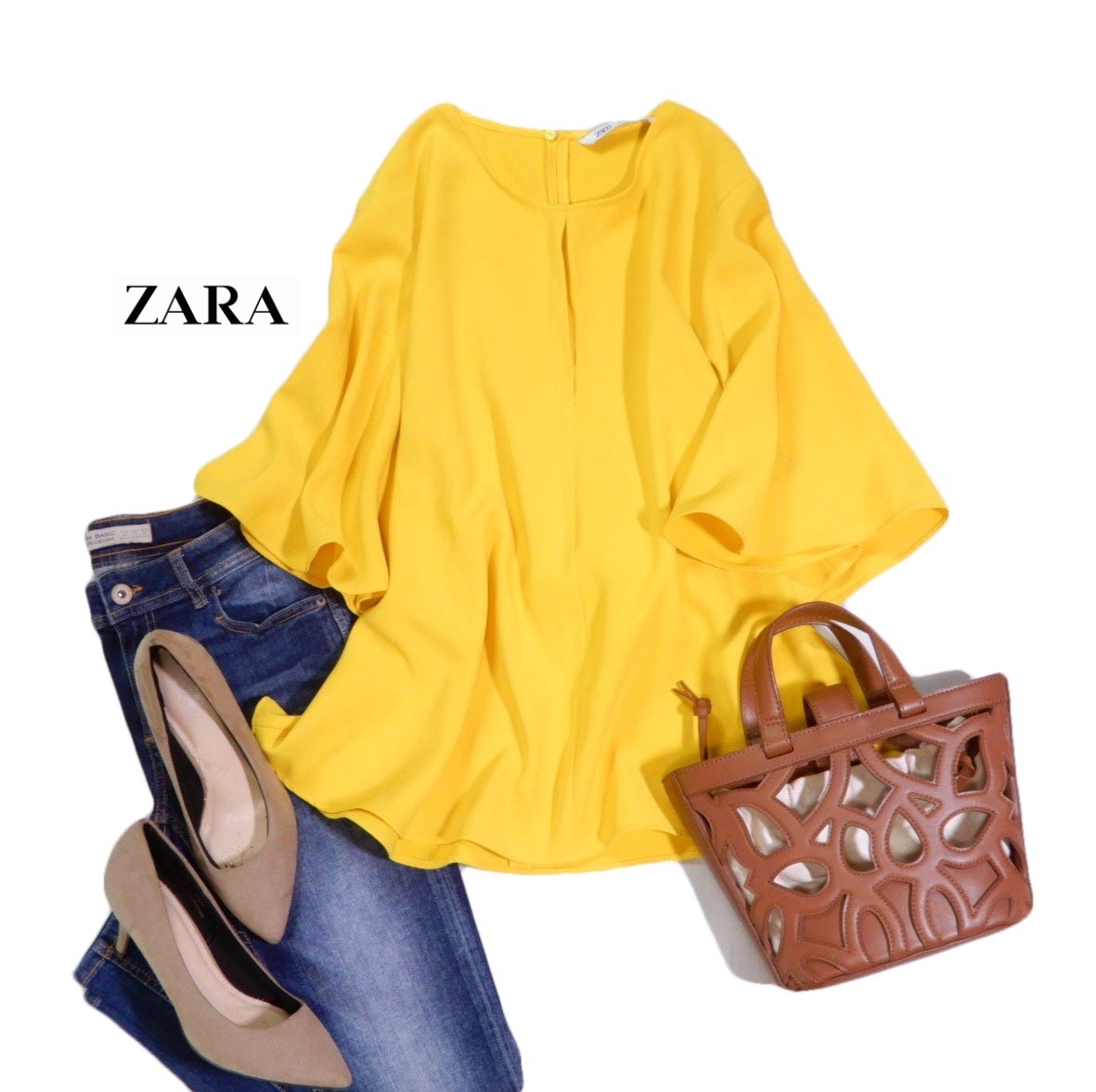 ザラ ZARA 大人素敵スタイル☆キレイ色 ウエストリボン ブラウス S拍卖