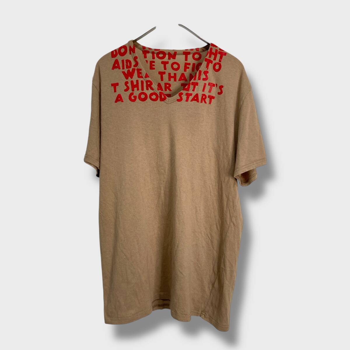 送料無料☆Maison Martin Margiela☆メゾンマルタンマルジェラ☆エイズTシャツ☆08AW☆VネックTシャツ☆ベージュ☆XL☆H25M拍卖