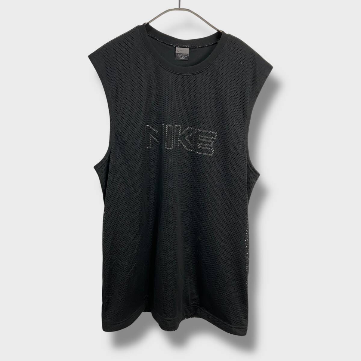 送料無料☆00s☆NIKE☆ナイキ☆2枚重ねメッシュノースリーブカットソー☆NIKEロゴ☆ゲームシャツ☆ブラック☆M☆H25M拍卖