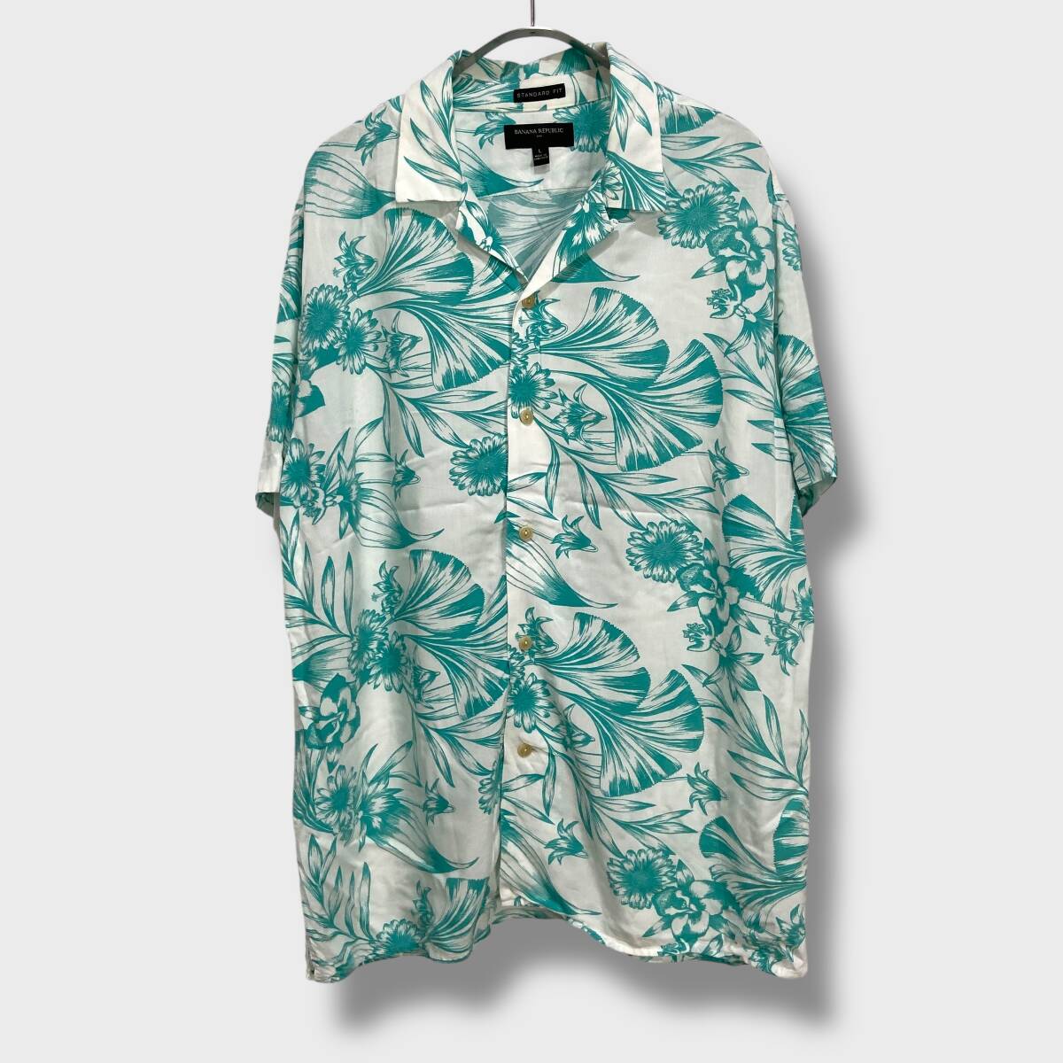 送料無料☆BananaRepublic☆バナナリパブリック☆アロハシャツ☆オープンカラーシャツ☆総柄シャツ☆フラワー柄☆ホワイト☆L☆H25M拍卖