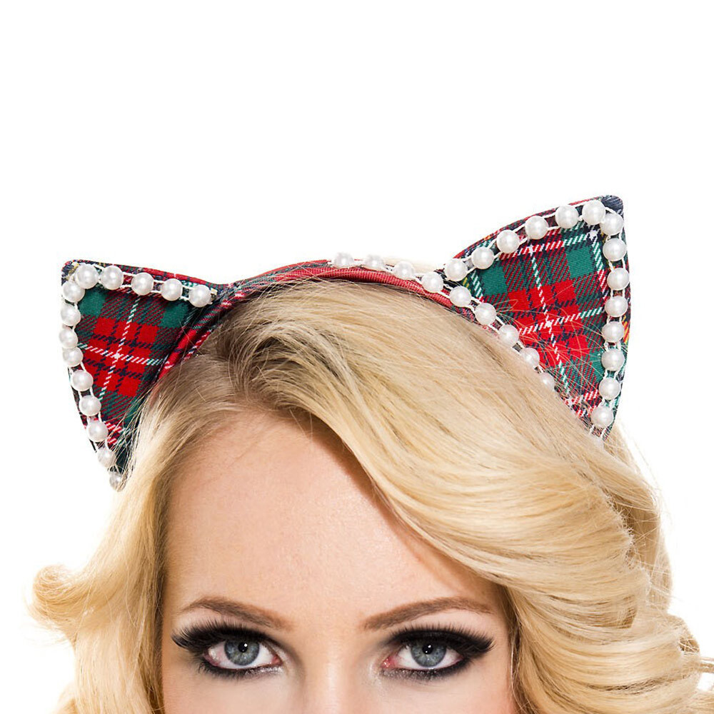 MUSICLEGS パールとレースの猫耳ヘアバンド チェック拍卖