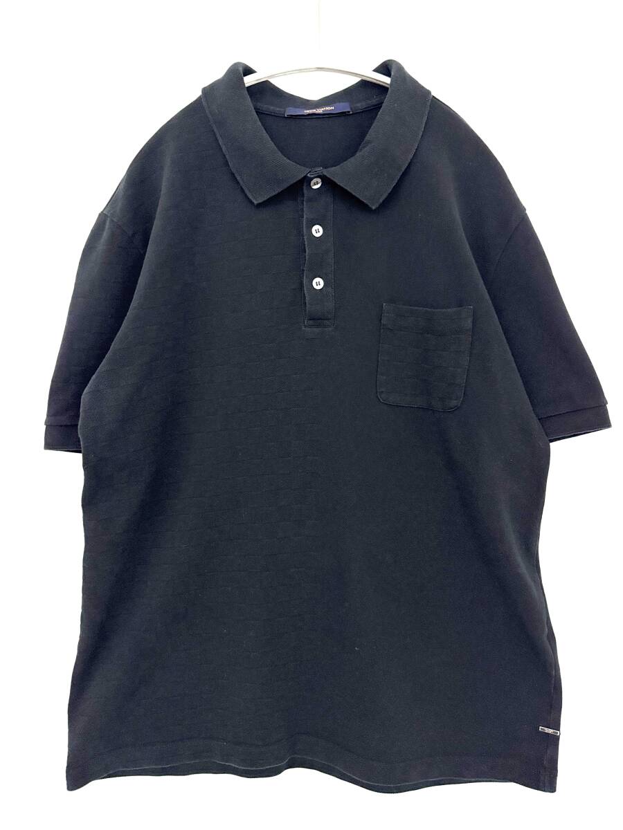 7G1014【本物保証】ルイヴィトン 半袖 ポロシャツ ダミエ 柄 ロゴ プレート XLサイズ ブラック LOUIS VUITTON拍卖