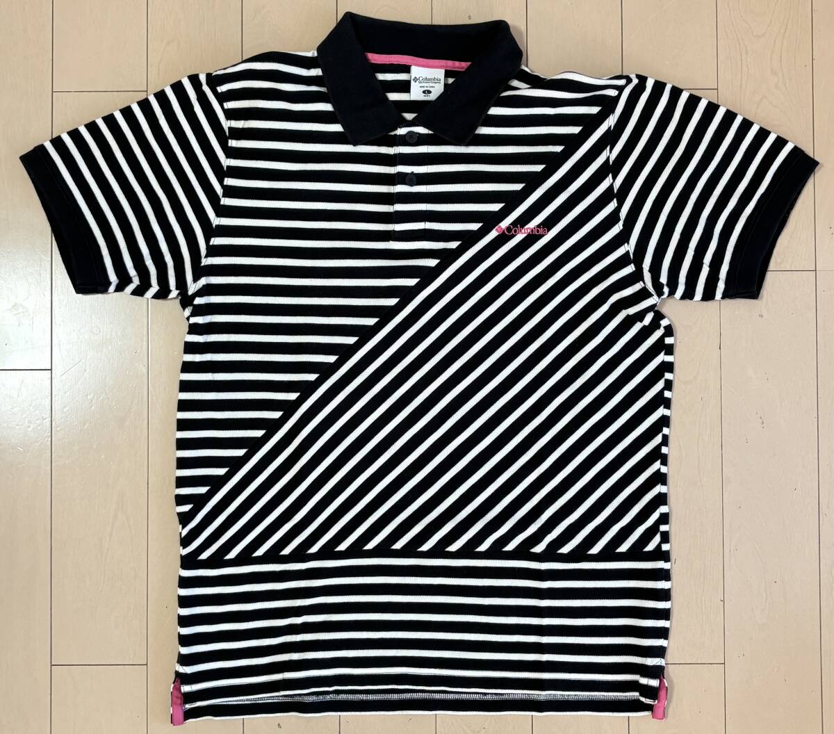 Columbia コロンビア メンズ 半袖 ポロシャツ Lサイズ ボーダー 白 黒 ピンク 拍卖