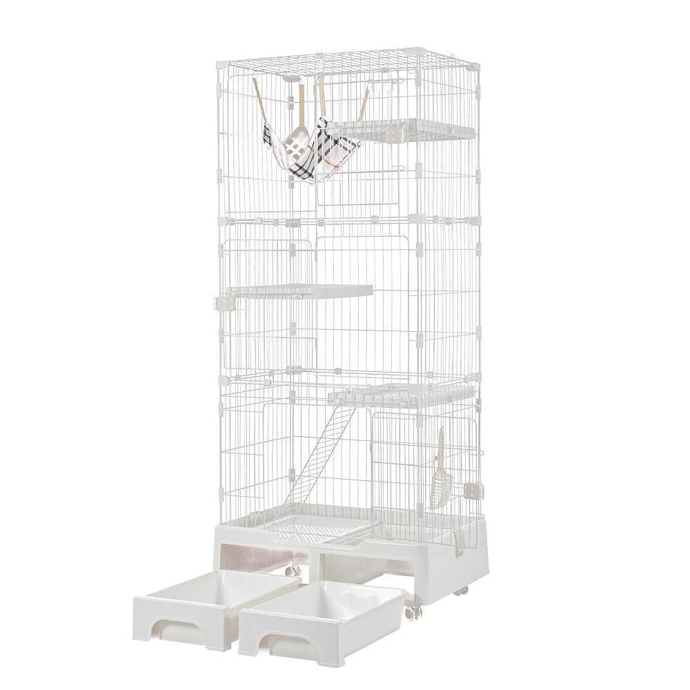 猫 ケージ トイレ付ハンモック付収納型キャットケージ3段1段2段可能【ホワイト】 551516拍卖