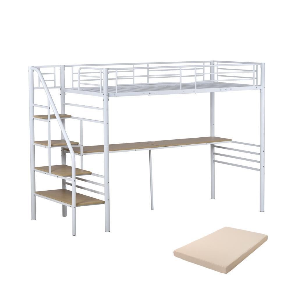 【マットレス付き】ロフトベッド 階段付き パイプベッド シングル コンセント付き 607724拍卖