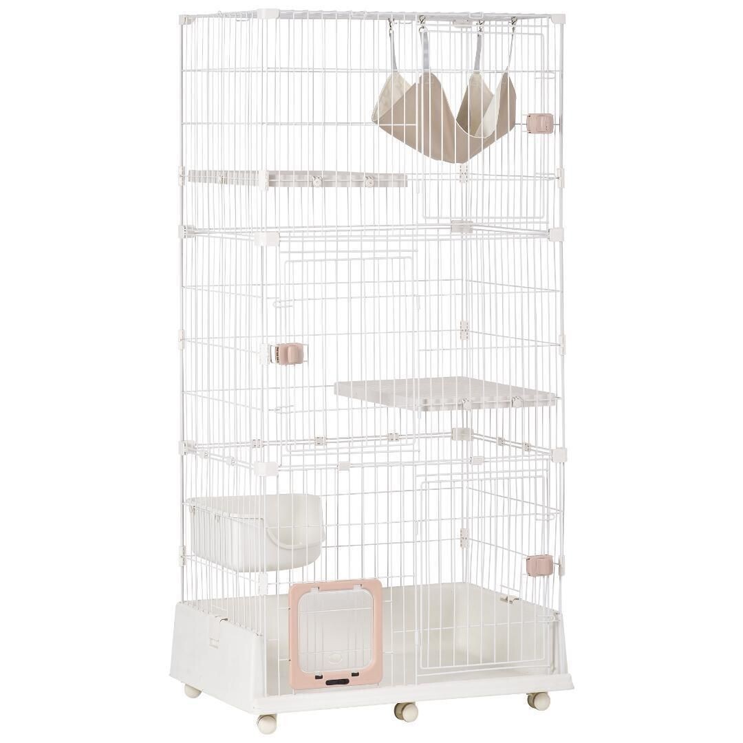 猫 ケージ キャットハウス 留守番 保護 脱走防止 おしゃれ (3段, ピンク) 419286拍卖