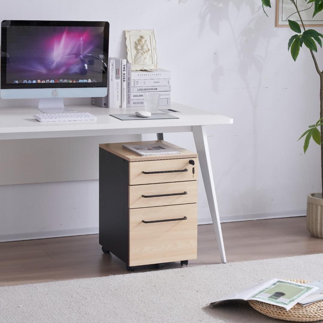 デスクワゴン サイドワゴン ラック 鍵付き キャスター付き 脇机 引き出し3段 604709拍卖