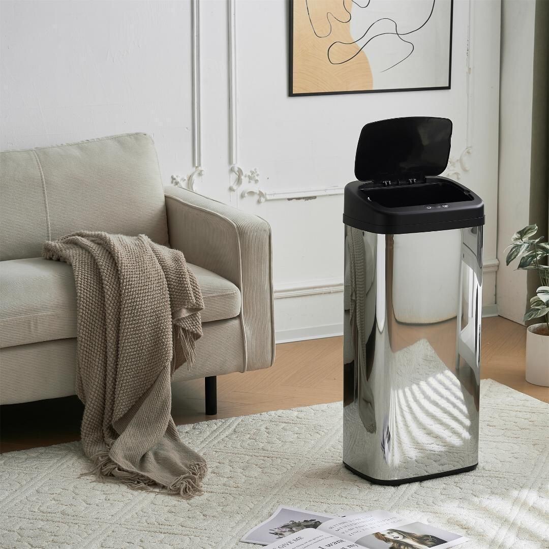 【2個セット】【人気商品】センサー全自動開閉式 ゴミ箱 大容量45L シルバー 545871拍卖