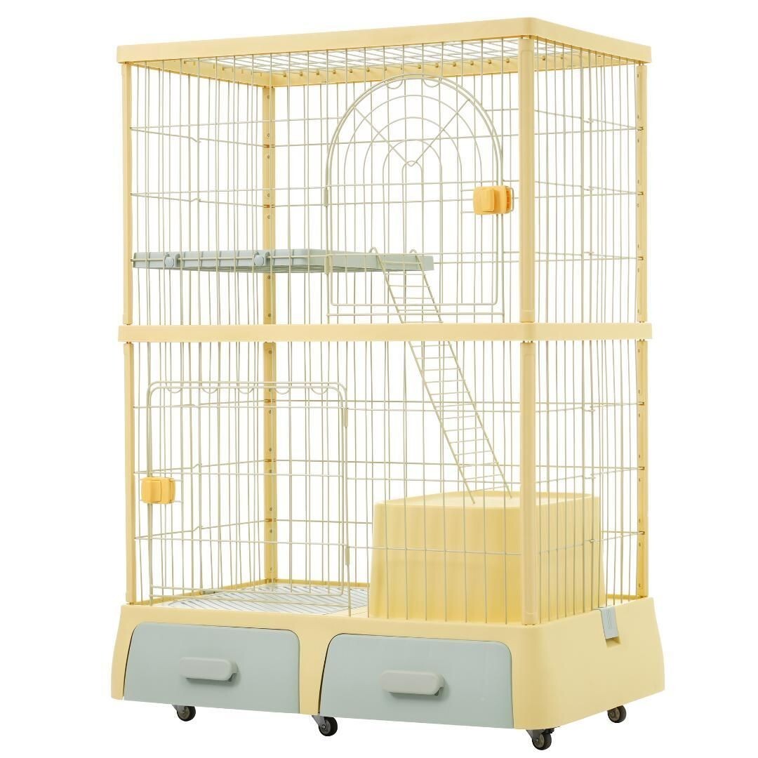 猫ケージ 掃除しやすいトレー キャットケージ 2段 多頭飼い 引き出し 猫ドア 830231拍卖