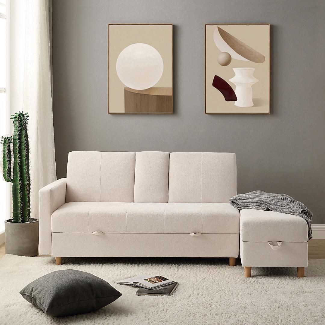 ソファー3人掛け ソファ 多機能収納機能引き出しオットマンおしゃれ【アイボリー】 445682拍卖